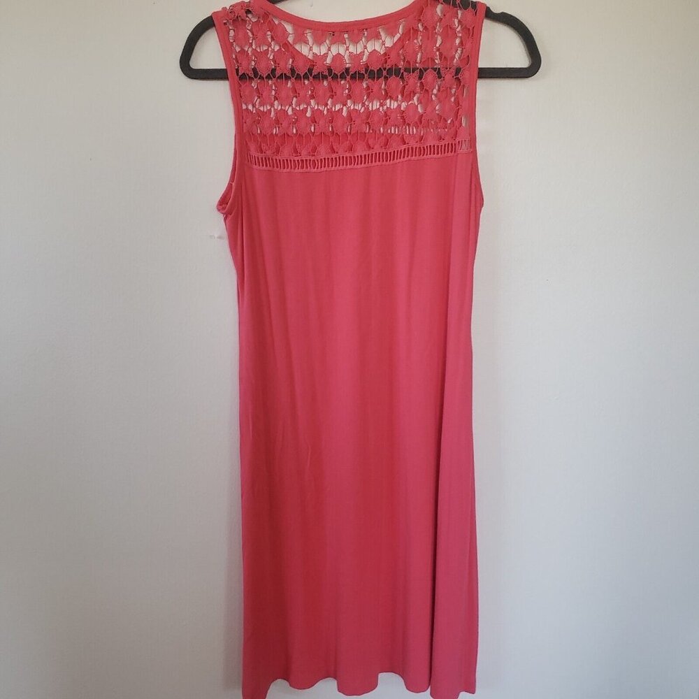 Calvin Klein Dress 8 Pink Crochet Midi Sheath Boho Stretch - Picture 2 of 5